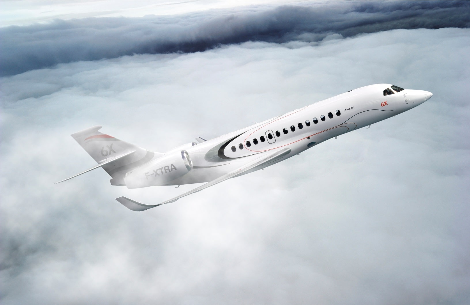 Dassault Falcon 6x flying in the sky