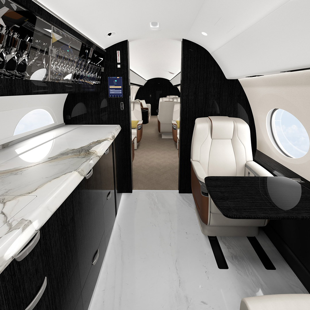 The interior of a Gulfstream G800 private jet for Noble Air Charter private air charter in Miami